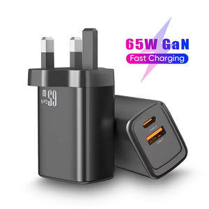 Reflex Power Universal PD65W and QC3.0 charger USB Type-C Quick Charge UK plug Black